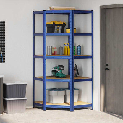 Hoekrek 5-Laags Staal En Bewerkt Hout Blauw 1 90 x 90 x 198 cm
