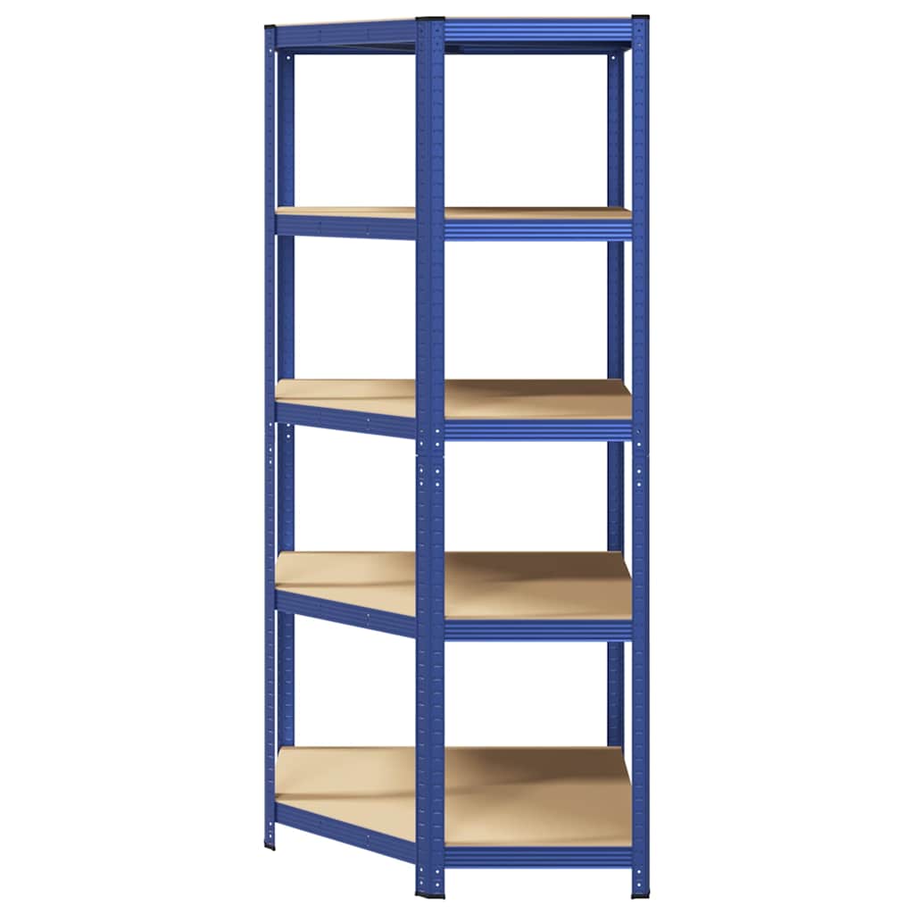 Hoekrek 5-Laags Staal En Bewerkt Hout Blauw 1 90 x 90 x 198 cm