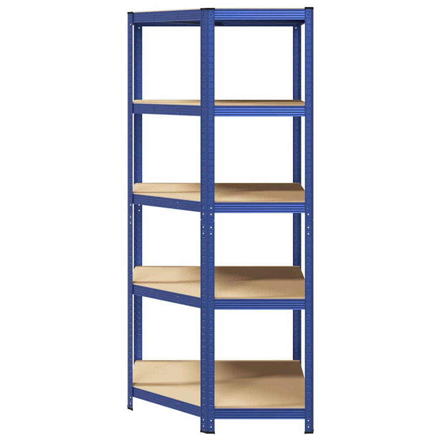 Hoekrek 5-Laags Staal En Bewerkt Hout Blauw 1 90 x 90 x 198 cm