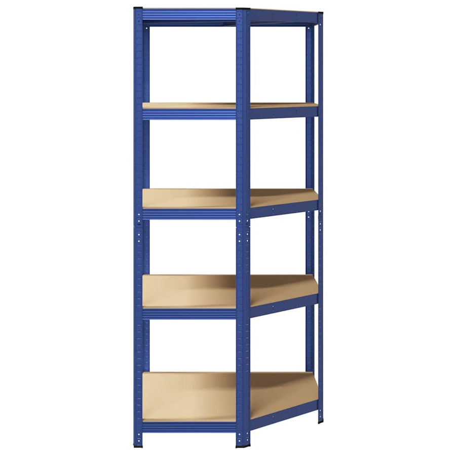 Hoekrek 5-Laags Staal En Bewerkt Hout Blauw 1 90 x 90 x 198 cm