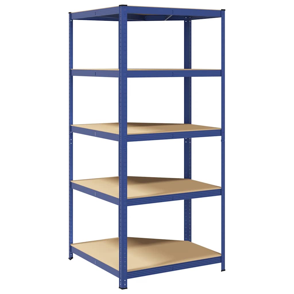 Hoekrek 5-Laags Staal En Bewerkt Hout Blauw 1 90 x 90 x 198 cm