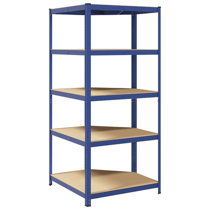Hoekrek 5-Laags Staal En Bewerkt Hout Blauw 1 90 x 90 x 198 cm