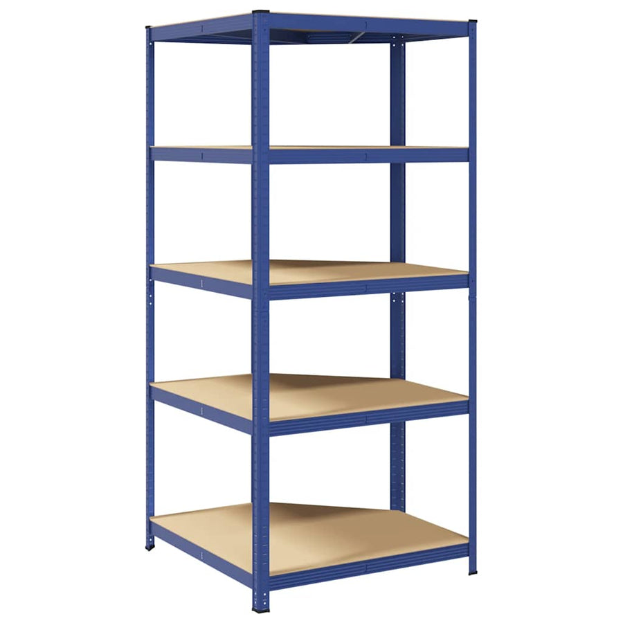 Hoekrek 5-Laags Staal En Bewerkt Hout Blauw 1 90 x 90 x 198 cm