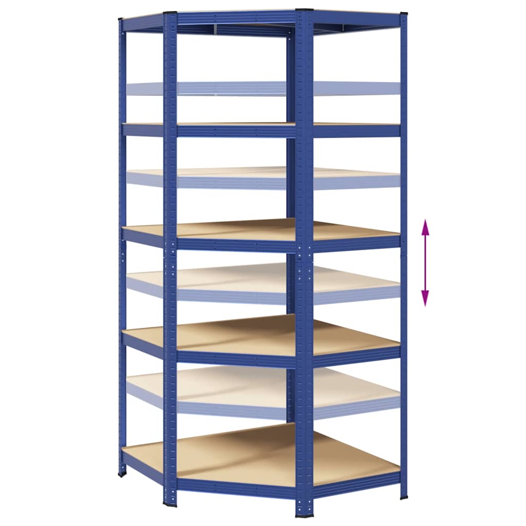 Hoekrek 5-Laags Staal En Bewerkt Hout Blauw 1 90 x 90 x 198 cm