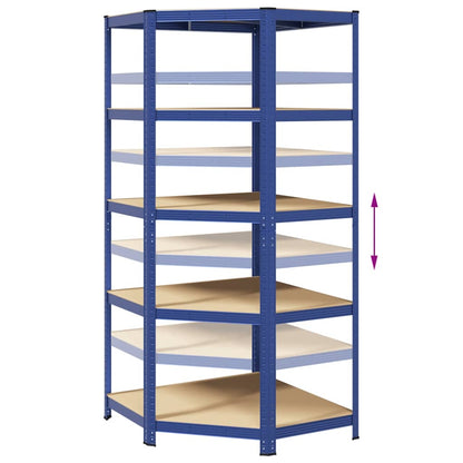 Hoekrek 5-Laags Staal En Bewerkt Hout Blauw 1 90 x 90 x 198 cm