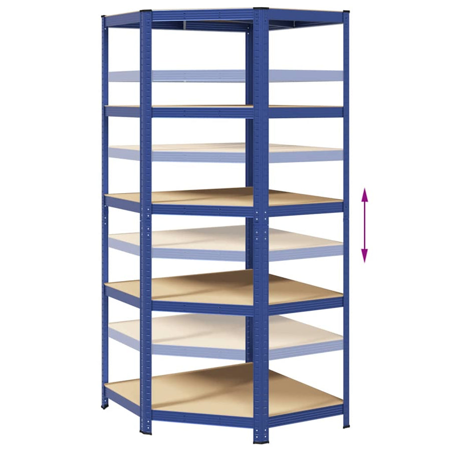 Hoekrek 5-Laags Staal En Bewerkt Hout Blauw 1 90 x 90 x 198 cm