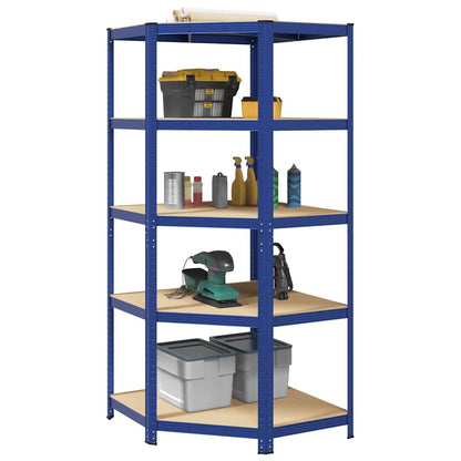 Hoekrek 5-Laags Staal En Bewerkt Hout Blauw 1 90 x 90 x 198 cm