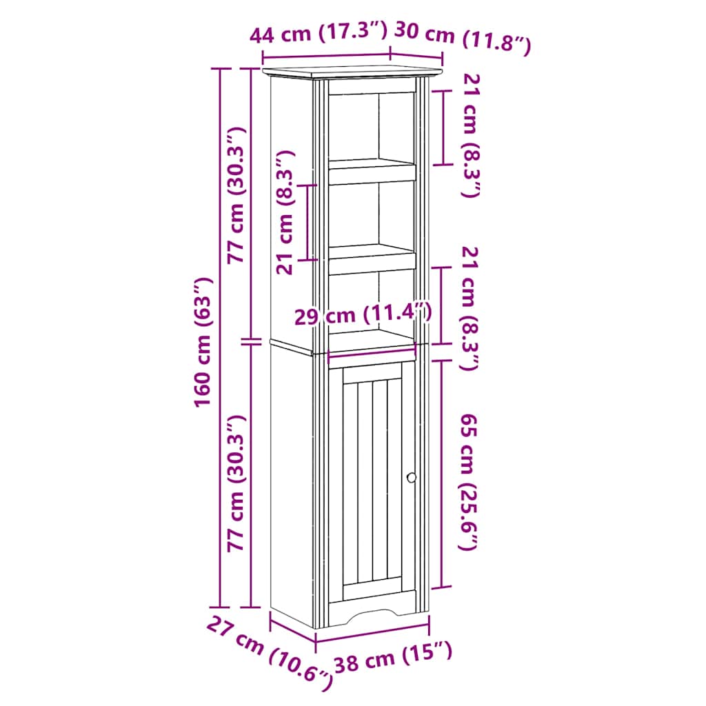 Badkamerkast BODO 44x30x160 cm wit