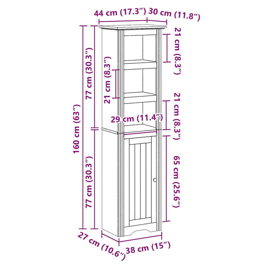 Badkamerkast BODO 44x30x160 cm wit en bruin