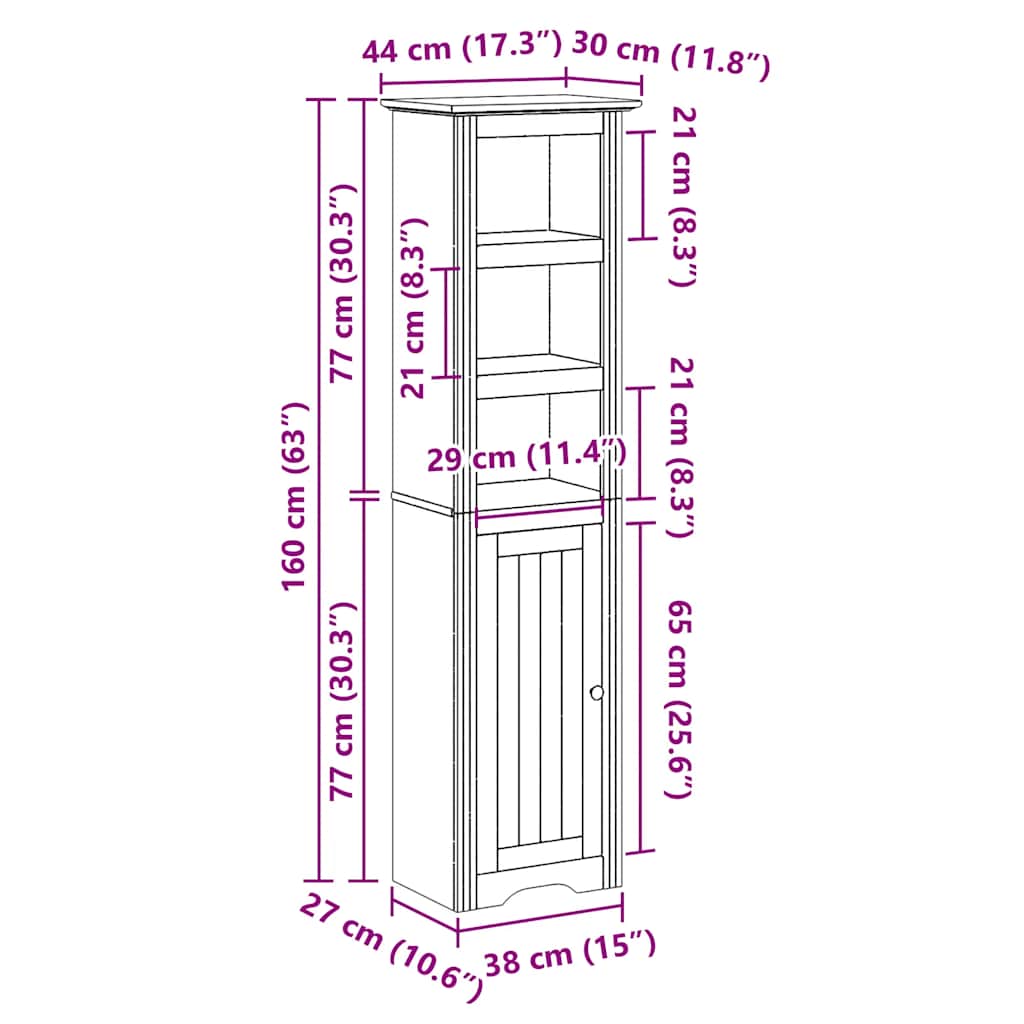 Badkamerkast BODO 44x30x160 cm grijs