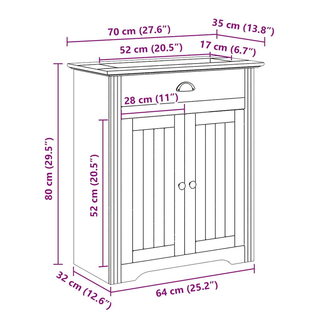 Wastafelkast BODO 70x35x80 cm wit en bruin