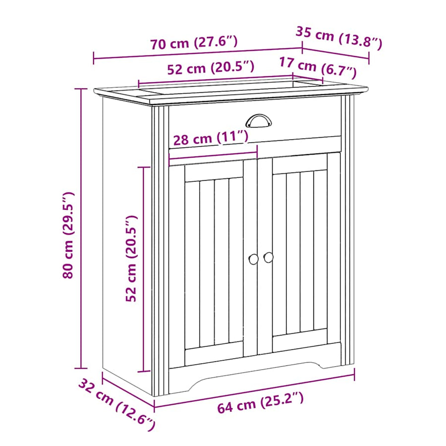 Wastafelkast BODO 70x35x80 cm wit en bruin
