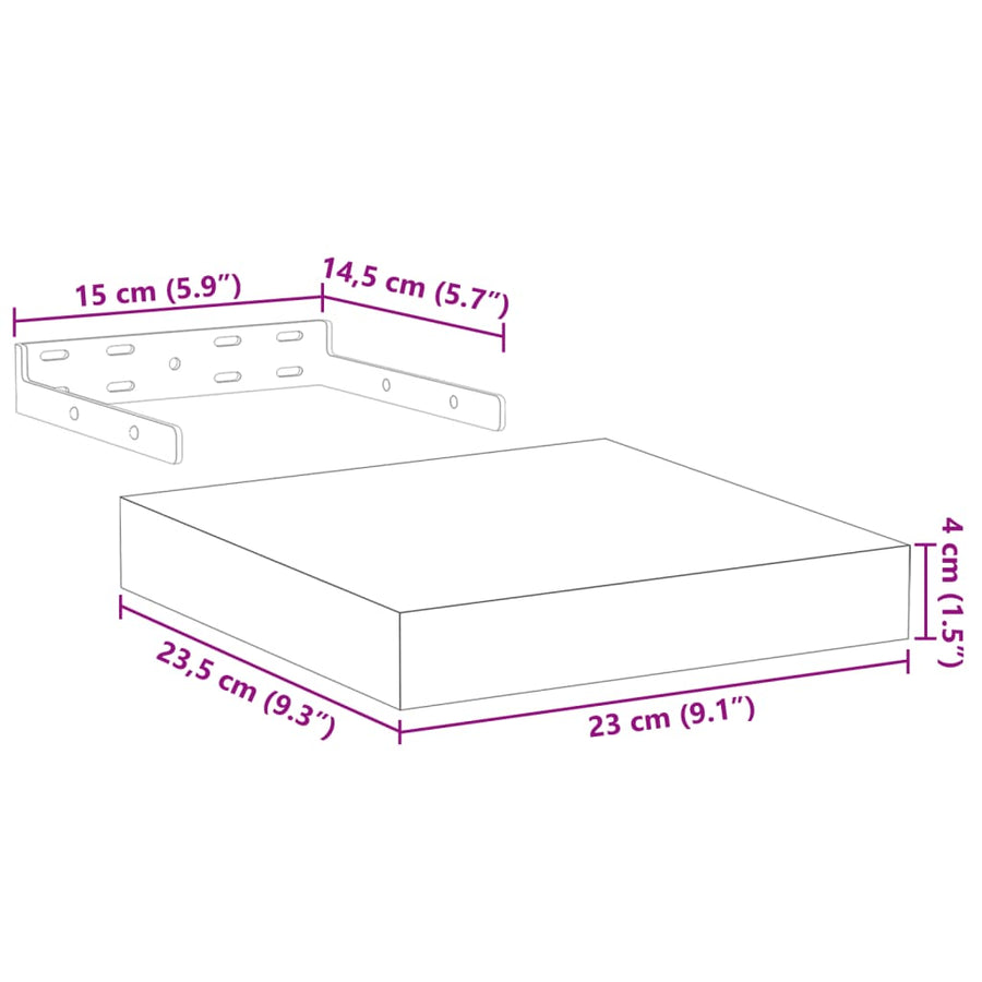 Wandschap 23x23,5x4 cm bewerkt hout