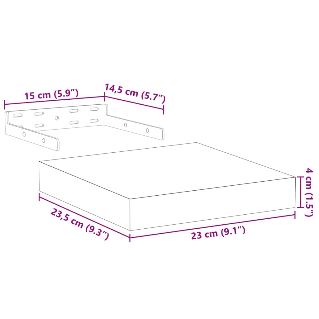 Wandschapppen 2 st 23x23,5x4 cm bewerkt hout