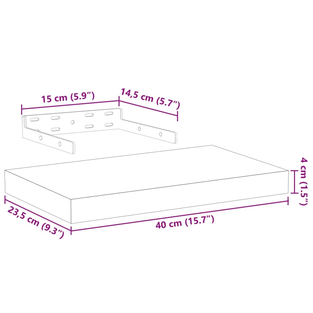 Wandschap 40x23,5x4 cm bewerkt hout