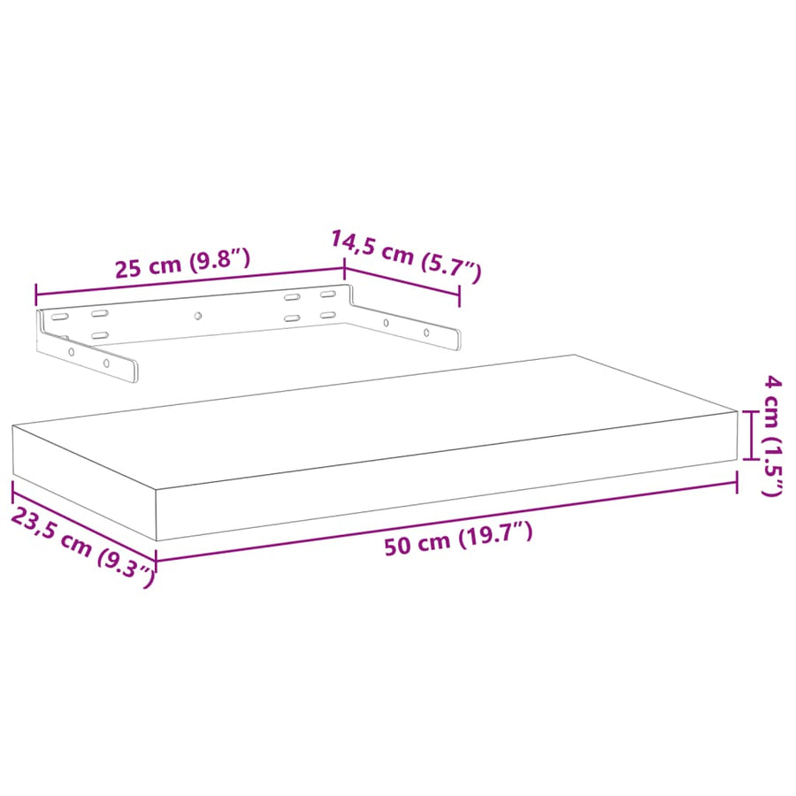Wandschap 50x23,5x4 cm bewerkt hout