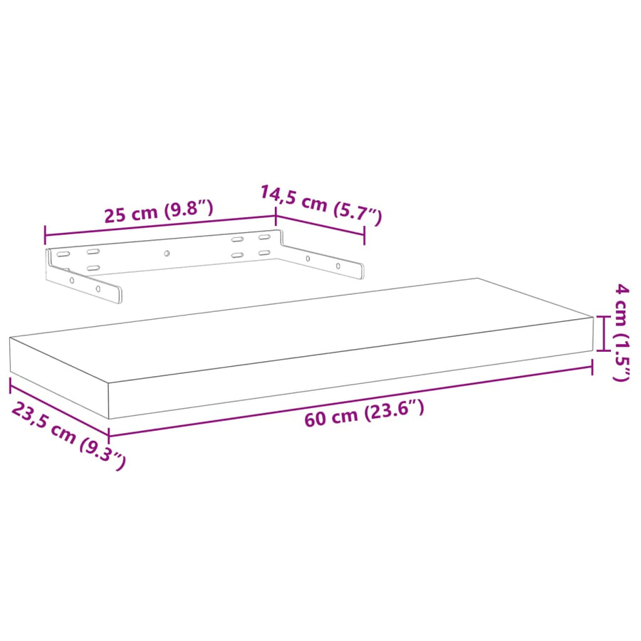 Wandschap 60x23,5x4 cm bewerkt hout