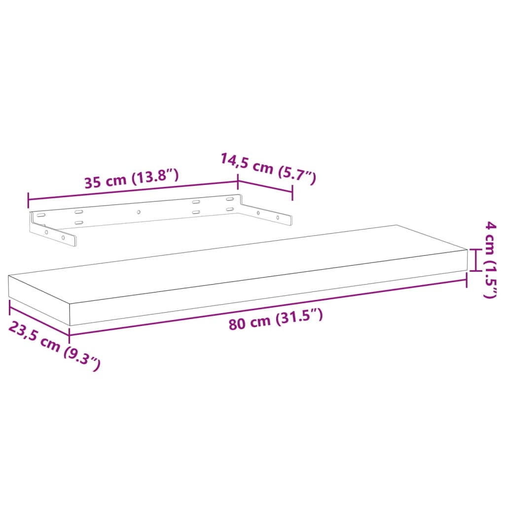 Wandschap 80x23,5x4 cm bewerkt hout
