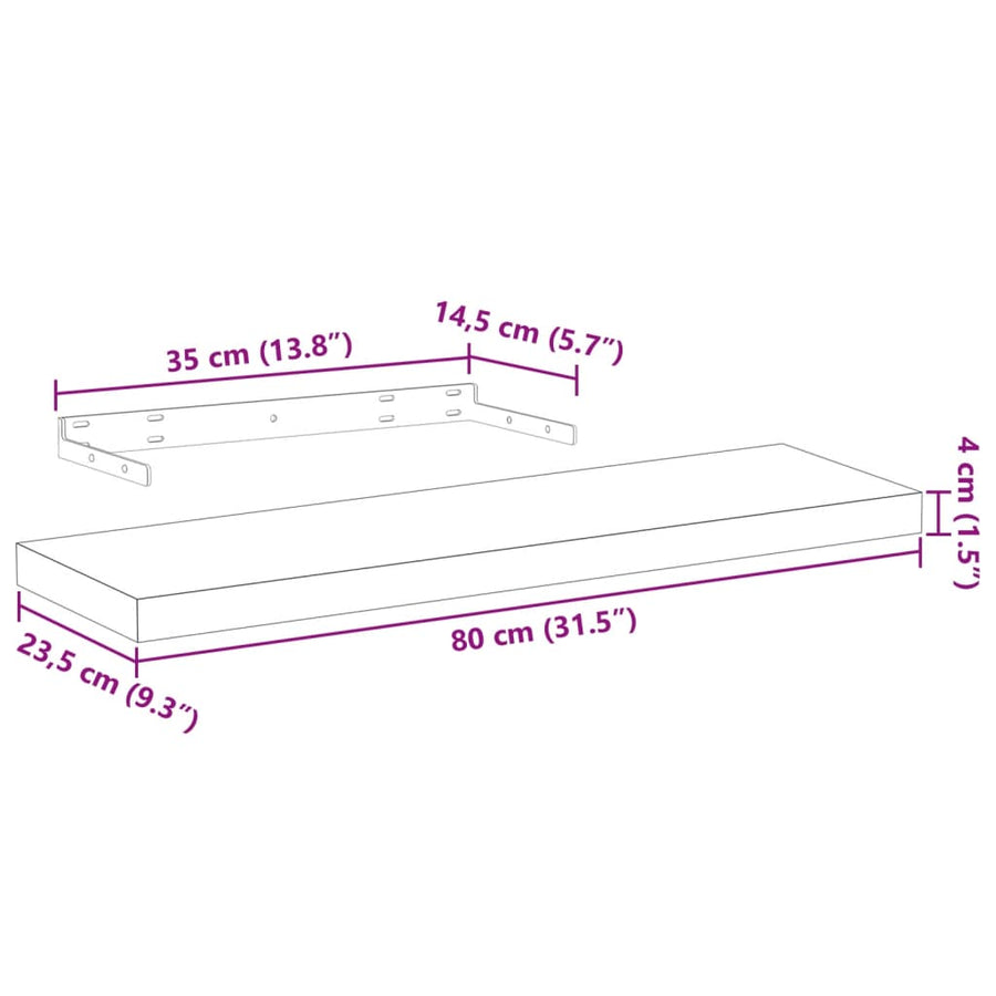 Wandschap 80x23,5x4 cm bewerkt hout