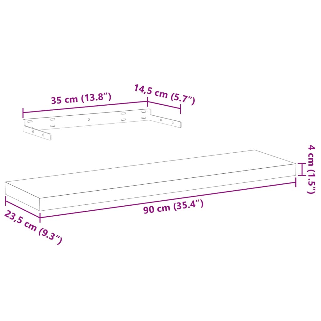 Wandschap 90x23,5x4 cm bewerkt hout