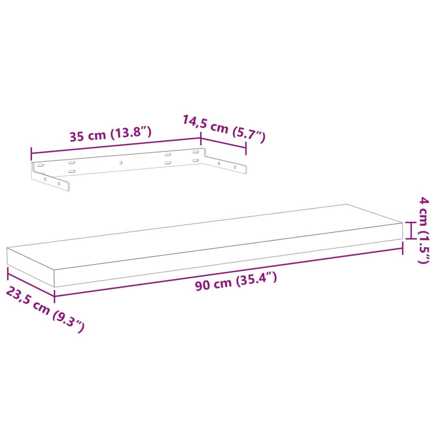 Wandschap 90x23,5x4 cm bewerkt hout