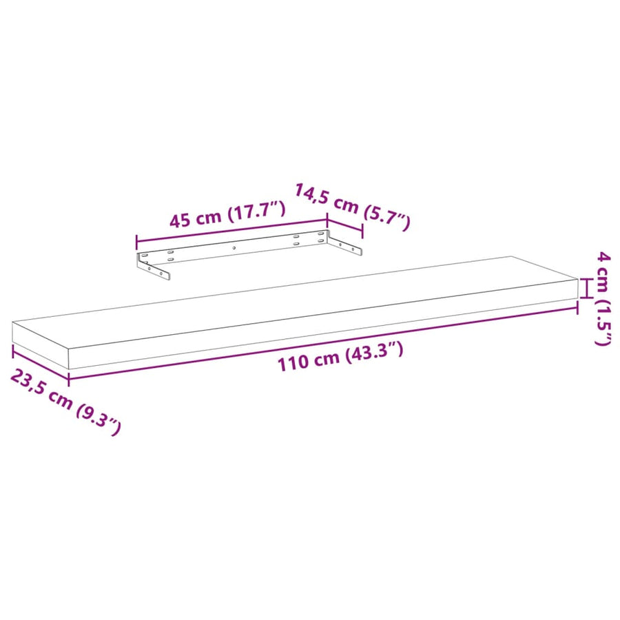 Wandschap 110x23,5x4 cm bewerkt hout