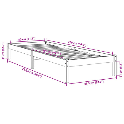 Bedframe extra lang zonder matras massief grenenhout 80x220 cm