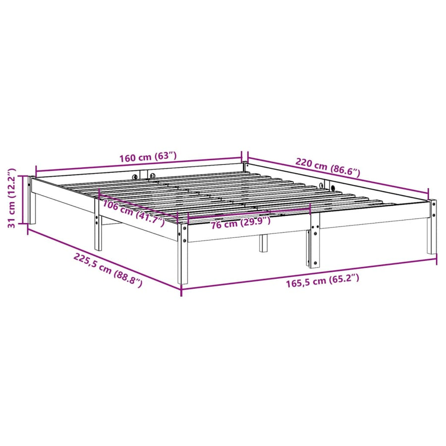Bedframe extra lang zonder matras grenenhout wit 160x220 cm