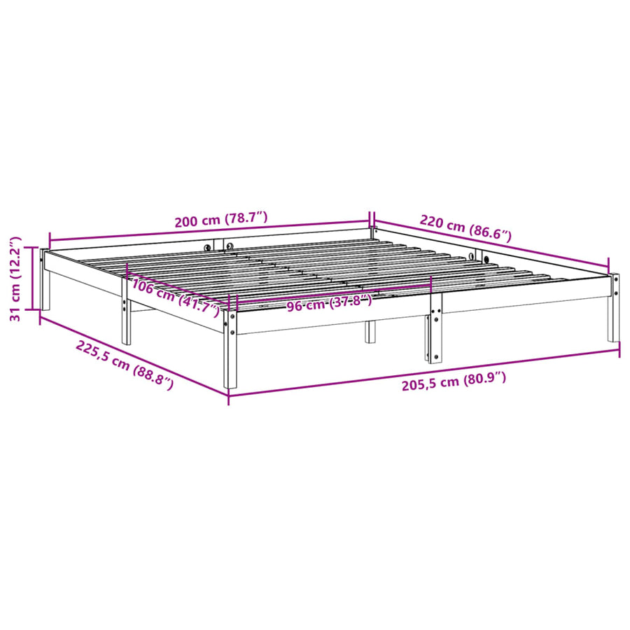 Bedframe extra lang zonder matras massief grenenhout 200x220 cm