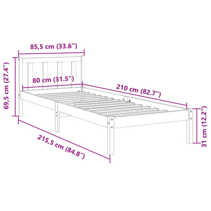 Bedframe extra lang zonder matras grenenhout wit 80x210 cm