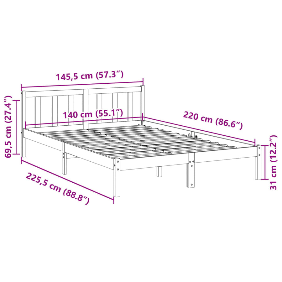 Bedframe extra lang zonder matras massief grenenhout 140x220 cm