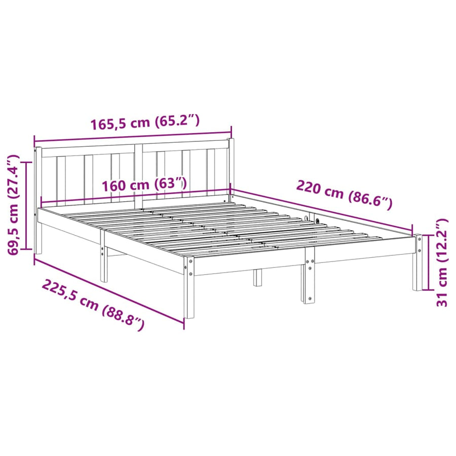 Bedframe extra lang zonder matras massief grenenhout 160x220 cm