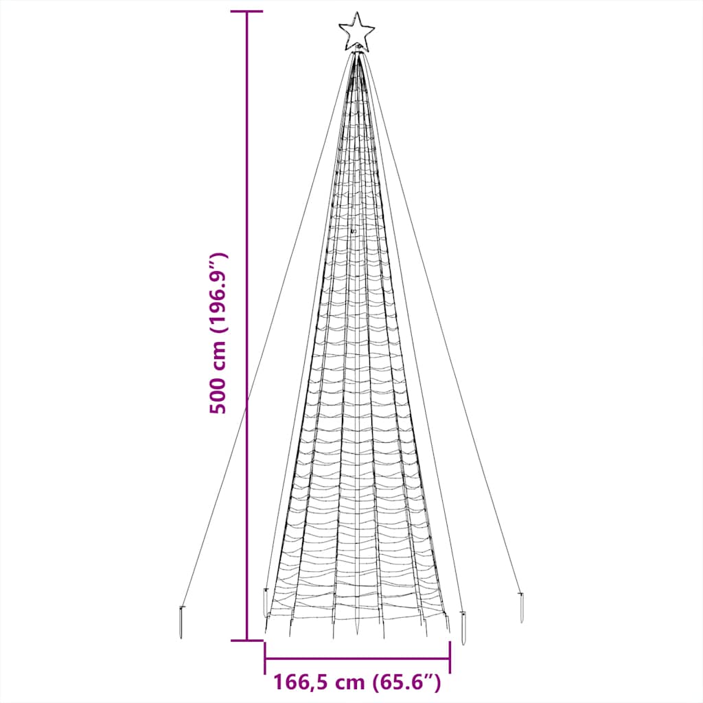 Lichtkegel met grondpinnen 1534 blauwe LED's 500 cm