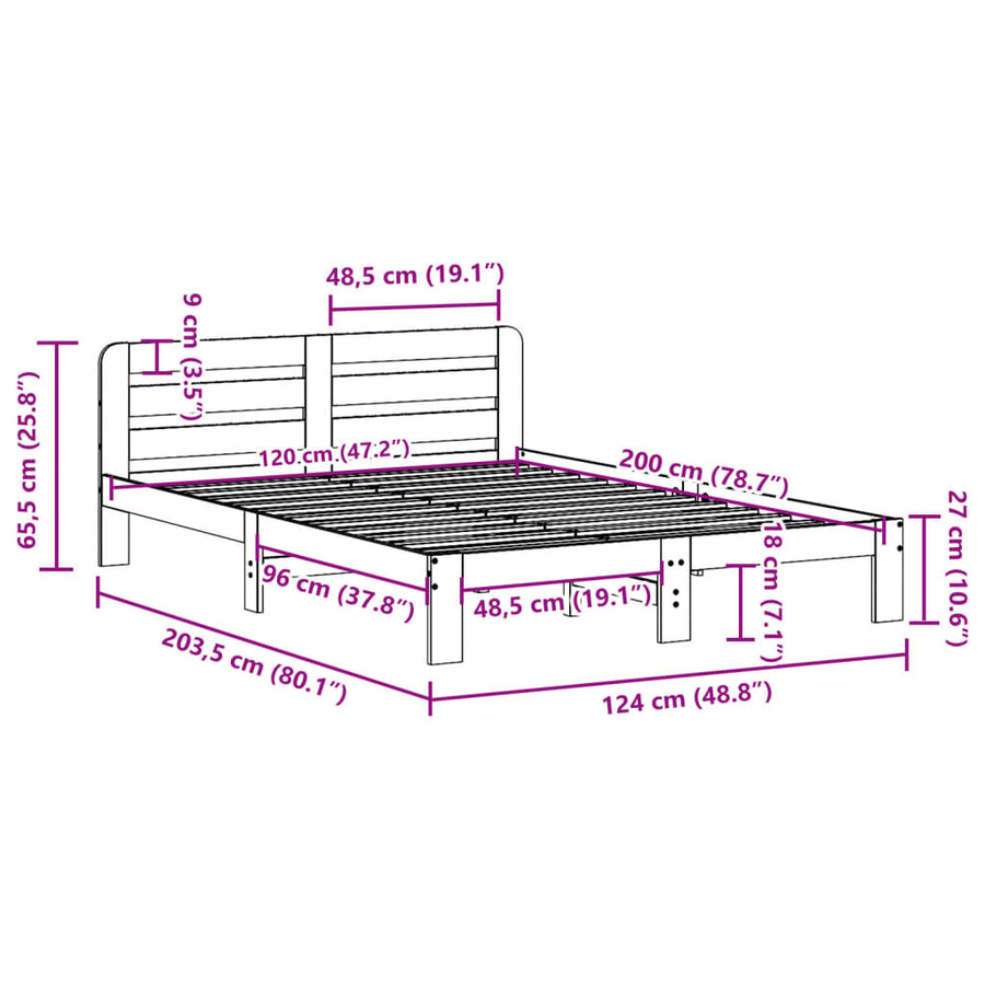 Bedframe zonder matras massief grenenhout 120x200 cm