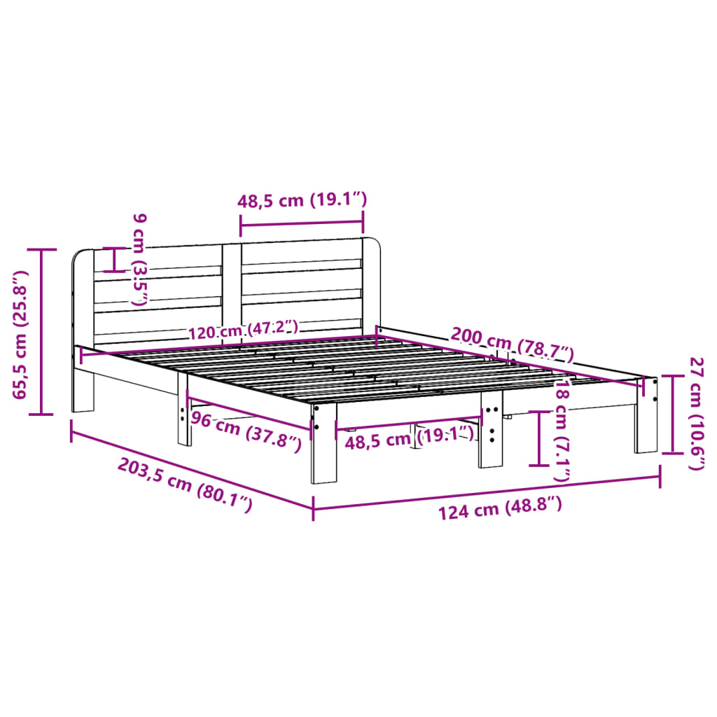 Bedframe zonder matras massief grenenhout wasbruin 120x200 cm