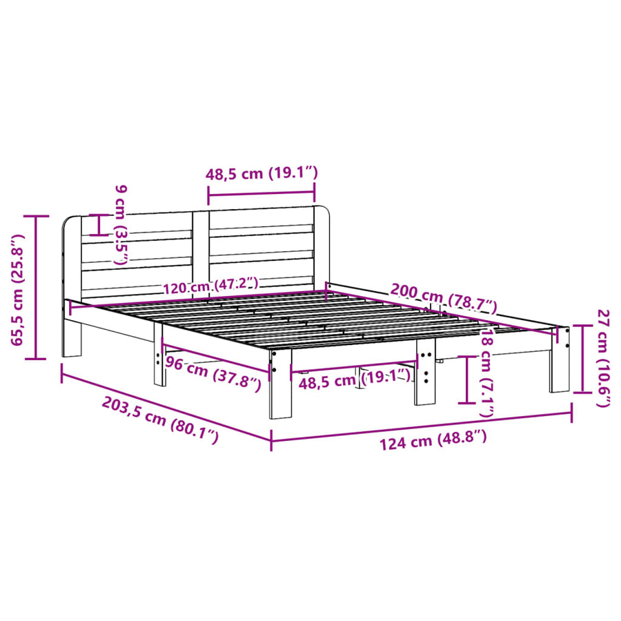 Bedframe zonder matras massief grenenhout wasbruin 120x200 cm