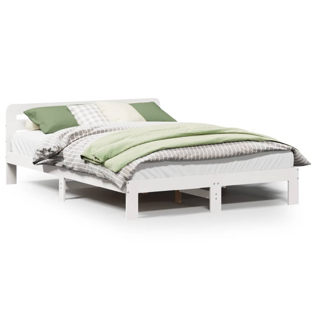 Bedframe zonder matras massief grenenhout wit 140x200 cm