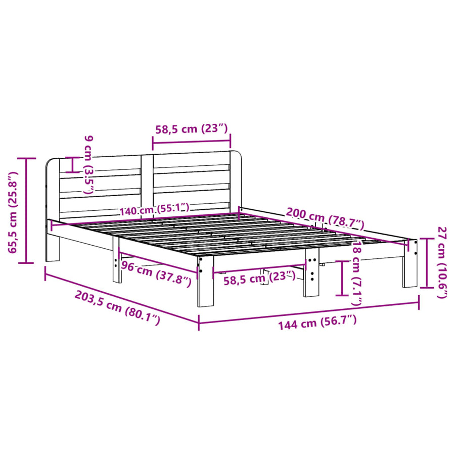 Bedframe zonder matras massief grenenhout wit 140x200 cm