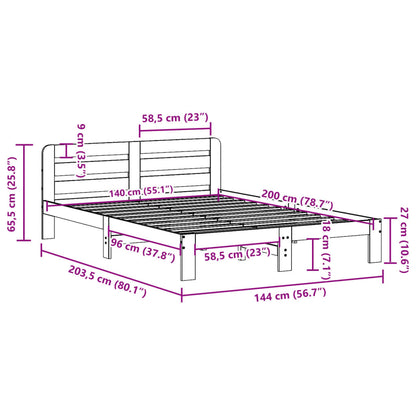 Bedframe zonder matras massief grenenhout wasbruin 140x200 cm