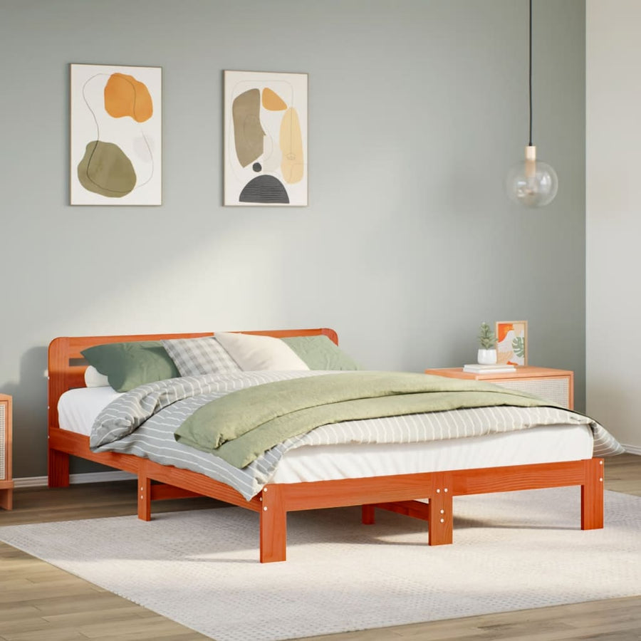 Bedframe zonder matras massief grenenhout wasbruin 140x200 cm