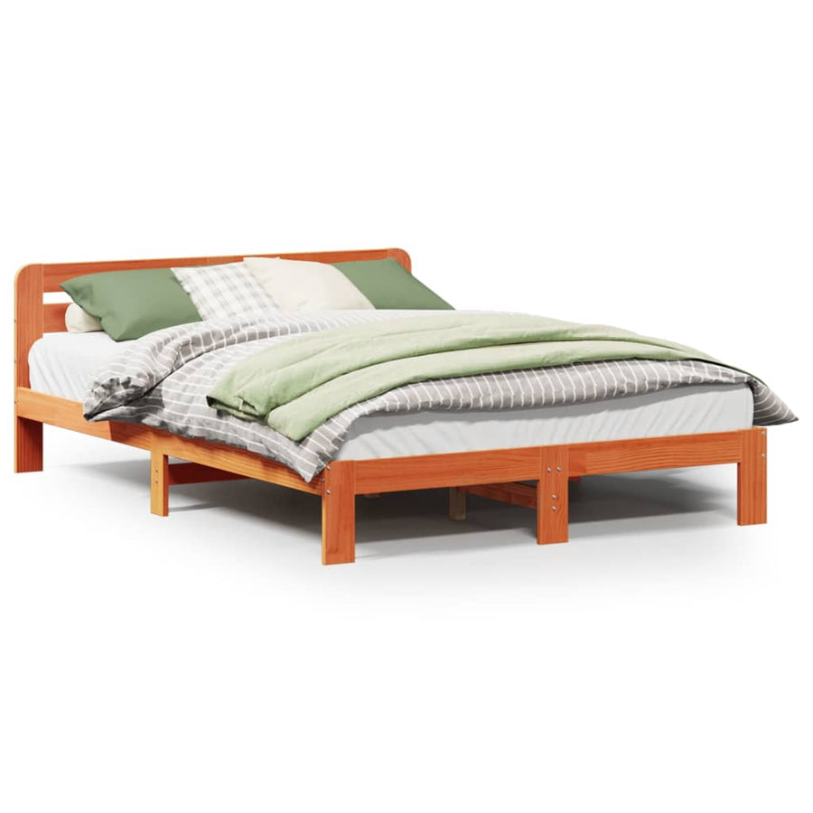 Bedframe zonder matras massief grenenhout wasbruin 150x200 cm