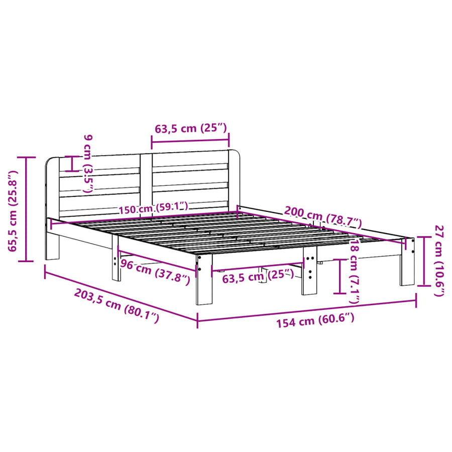 Bedframe zonder matras massief grenenhout wasbruin 150x200 cm