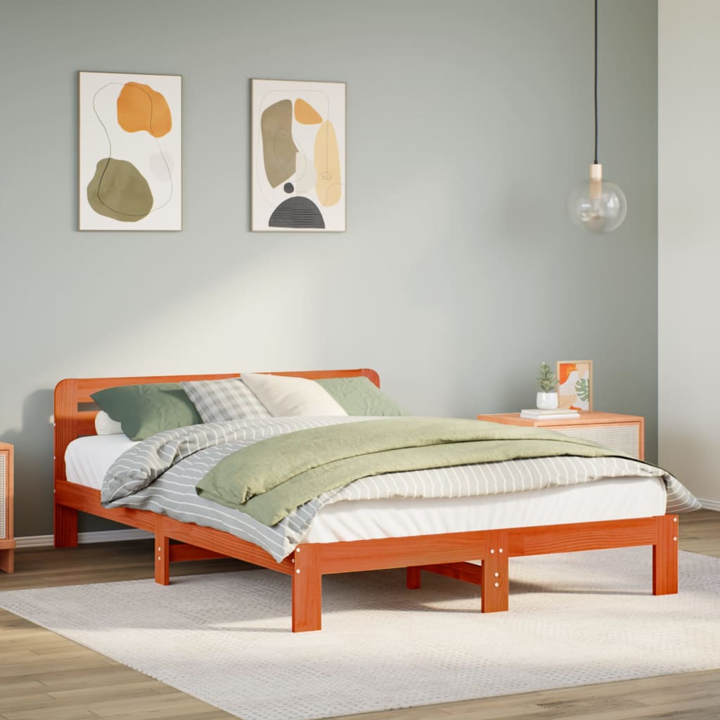 Bedframe zonder matras massief grenenhout wasbruin 150x200 cm