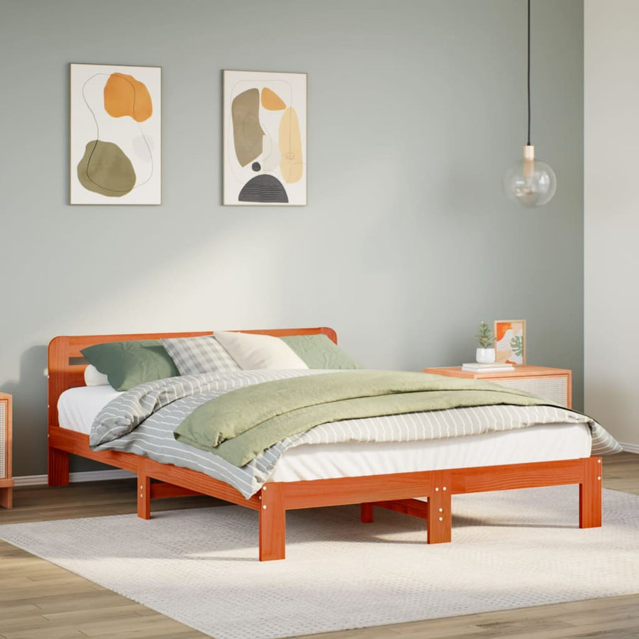 Bedframe zonder matras massief grenenhout wasbruin 150x200 cm