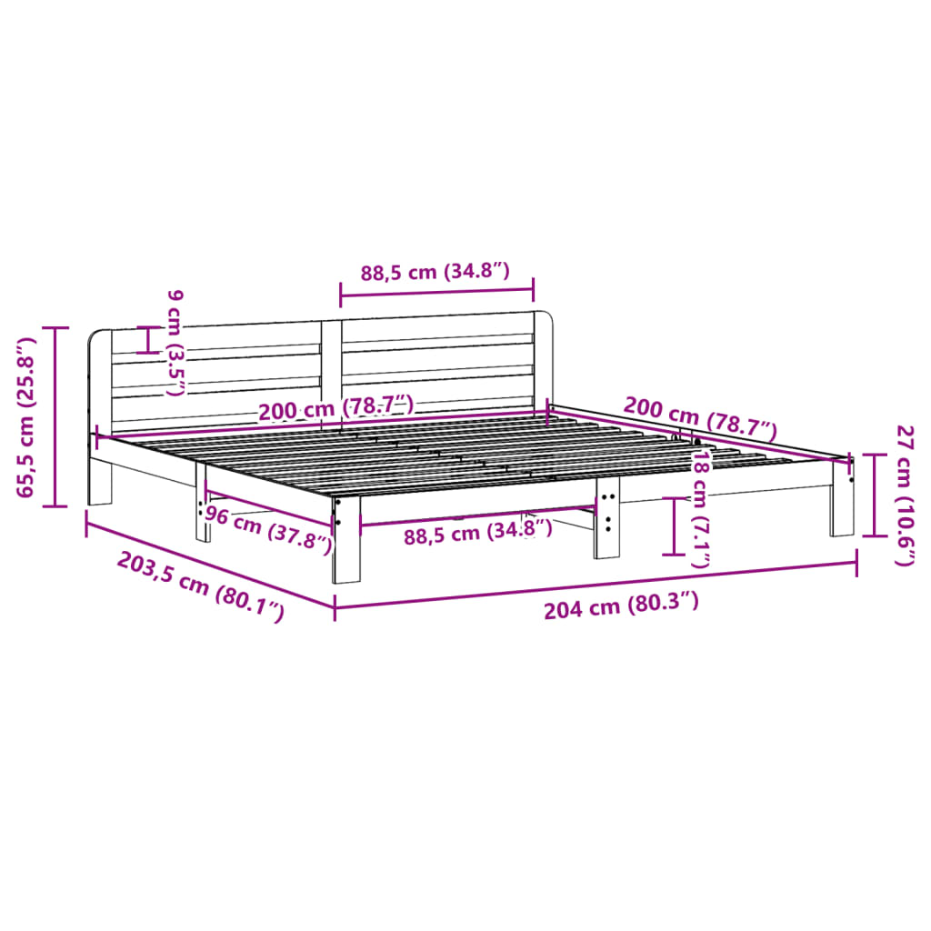 Bedframe zonder matras massief grenenhout 200x200 cm