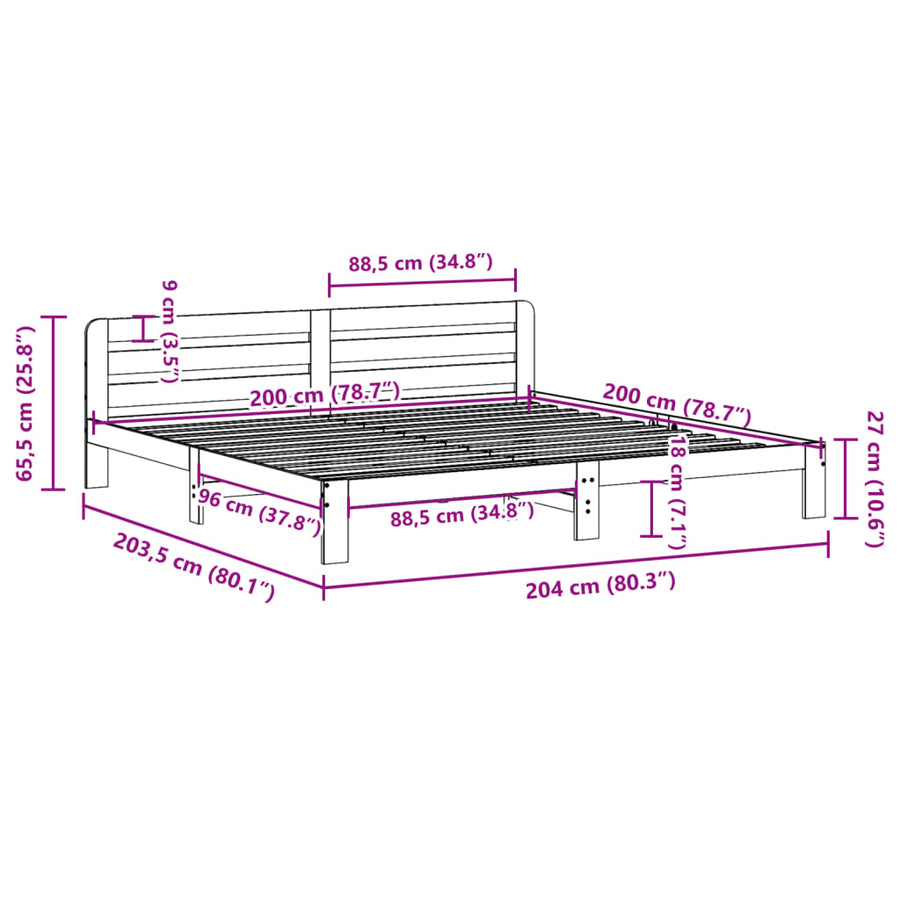 Bedframe zonder matras massief grenenhout 200x200 cm