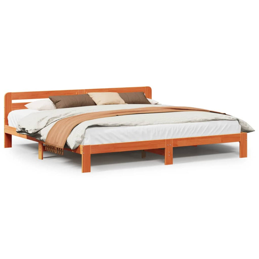 Bedframe zonder matras massief grenenhout wasbruin 200x200 cm