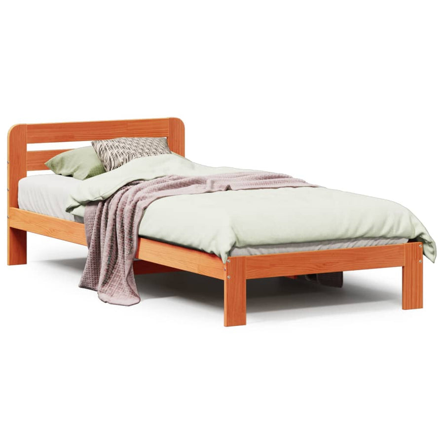 Bedframe zonder matras massief grenenhout wasbruin 90x190 cm