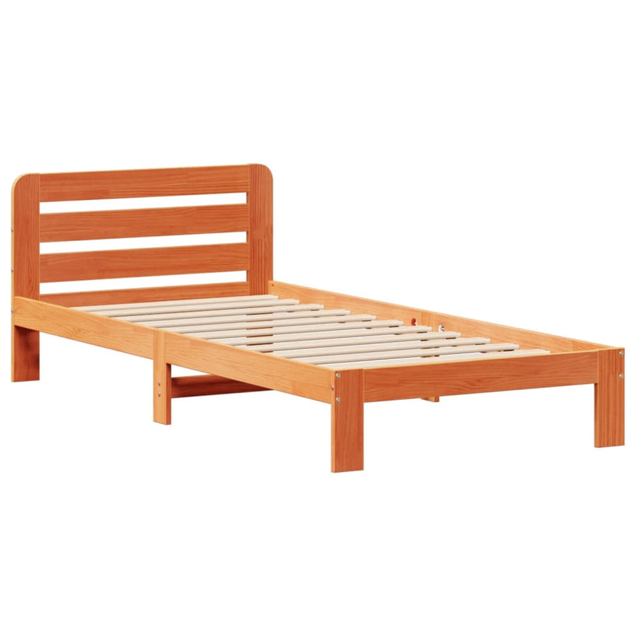 Bedframe zonder matras massief grenenhout wasbruin 90x190 cm