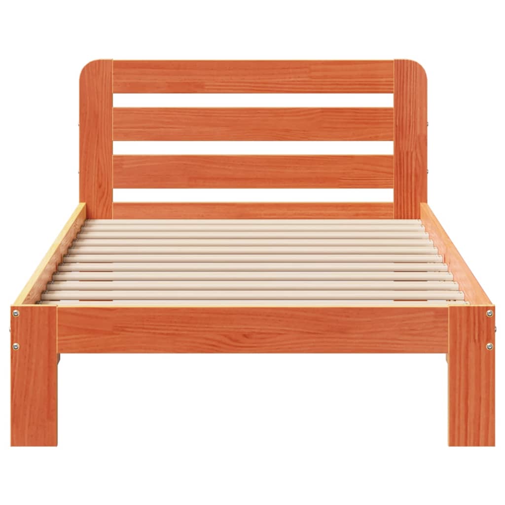 Bedframe zonder matras massief grenenhout wasbruin 90x190 cm